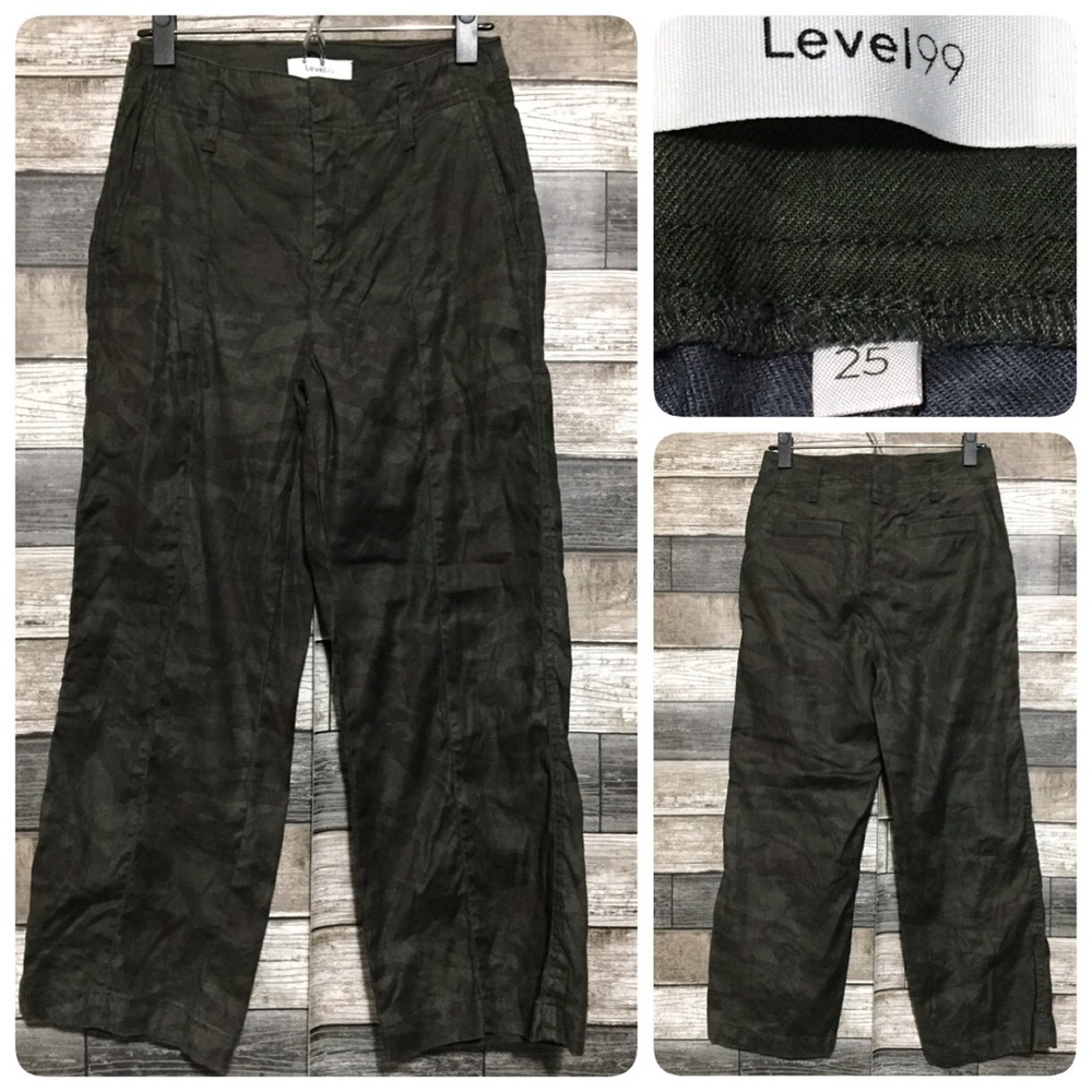Level 99 Camo Wide Leg Crop Pants Women’s 25 (Inseam 23.5) Linen Lyocell